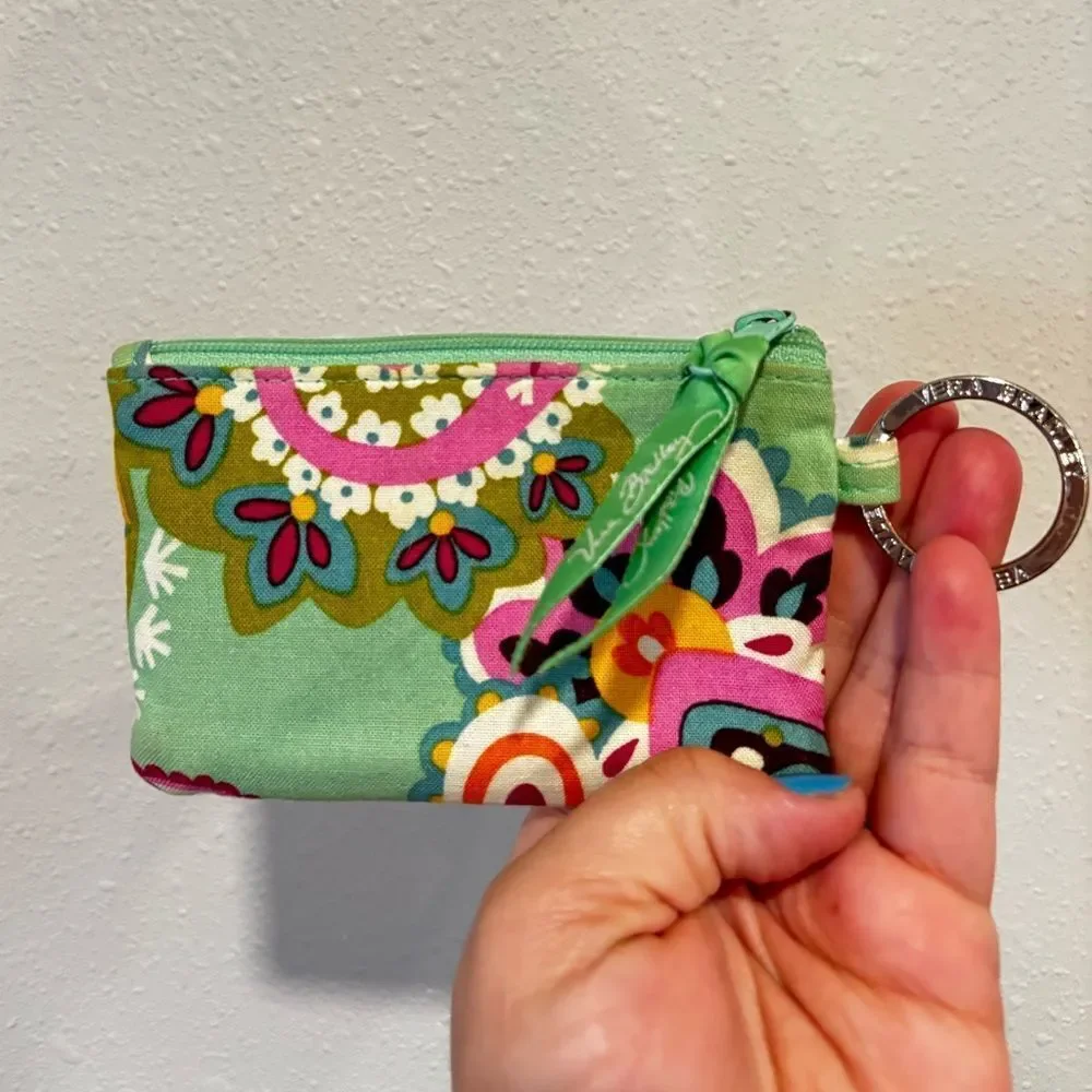 Vera Bradley Bradley Tutti Frutti zippered ID case green floral keychain wallet